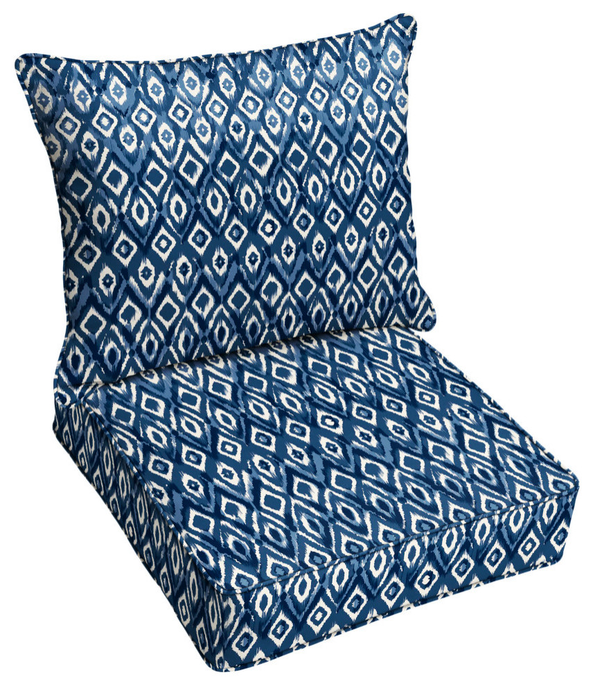 Indigo Graphic Corded Outdoor Deep Seating Pillow and Cushion Set