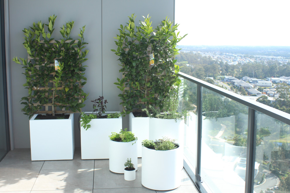 Idée de décoration pour un balcon minimaliste de taille moyenne et d'appartement.