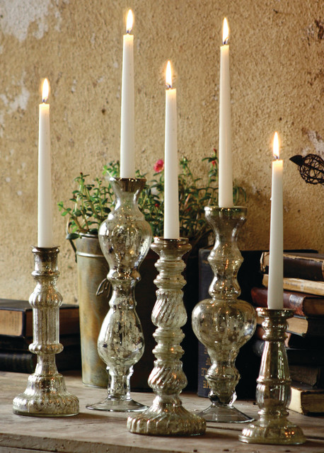 Antiqued Silver Glass Candle Holders