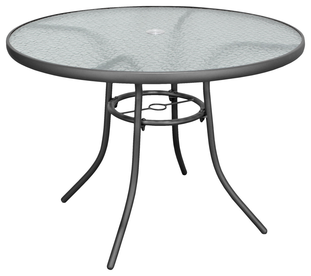 Rio Brands Sienna Metal Gray Round Patio Glass Top Table, 40-Inch ...