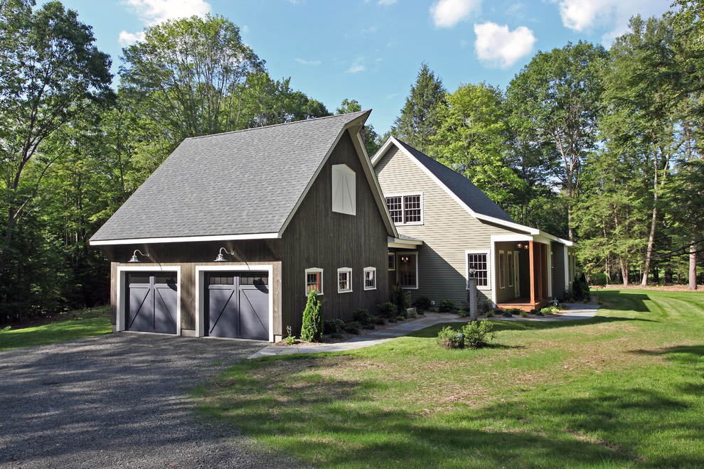 Photo of a country two-storey exterior in New York with vinyl siding.