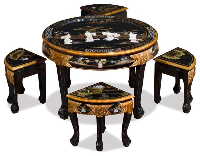 Pearl Round Asian Coffee Table, Round Asian Tea Table