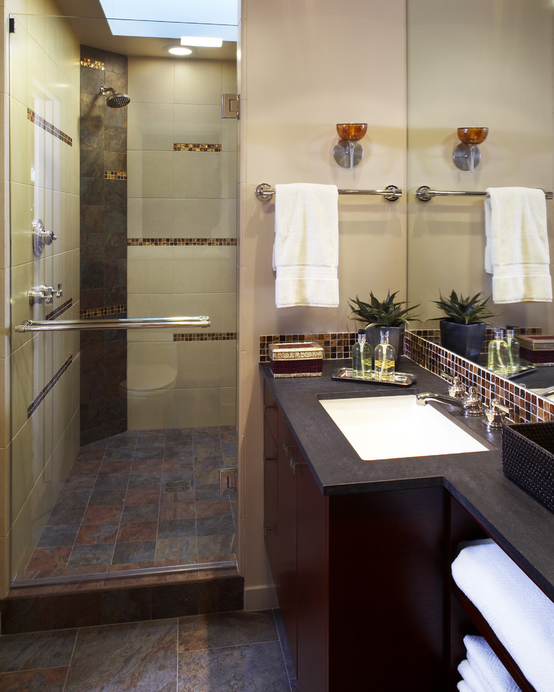 Design ideas for a traditional bathroom in San Francisco with mosaic tile.