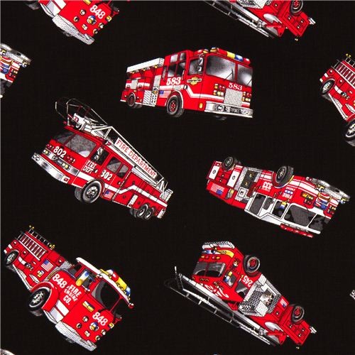black fire truck fabric by Timeless Treasures from the USA