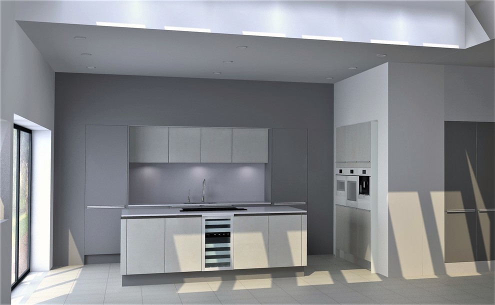 Sleek matt Contemporary kitchen with white appliances