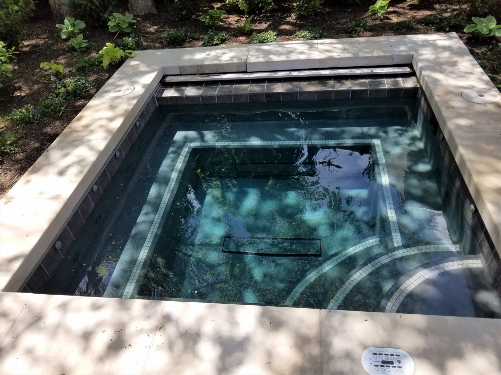 Pool - mid-sized backyard rectangular pool idea in Denver