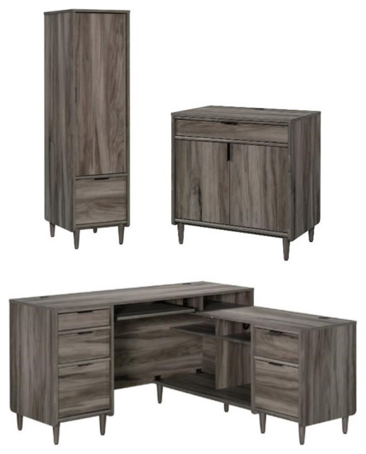 Home Square 3Piece Set with LShaped Desk Base & with