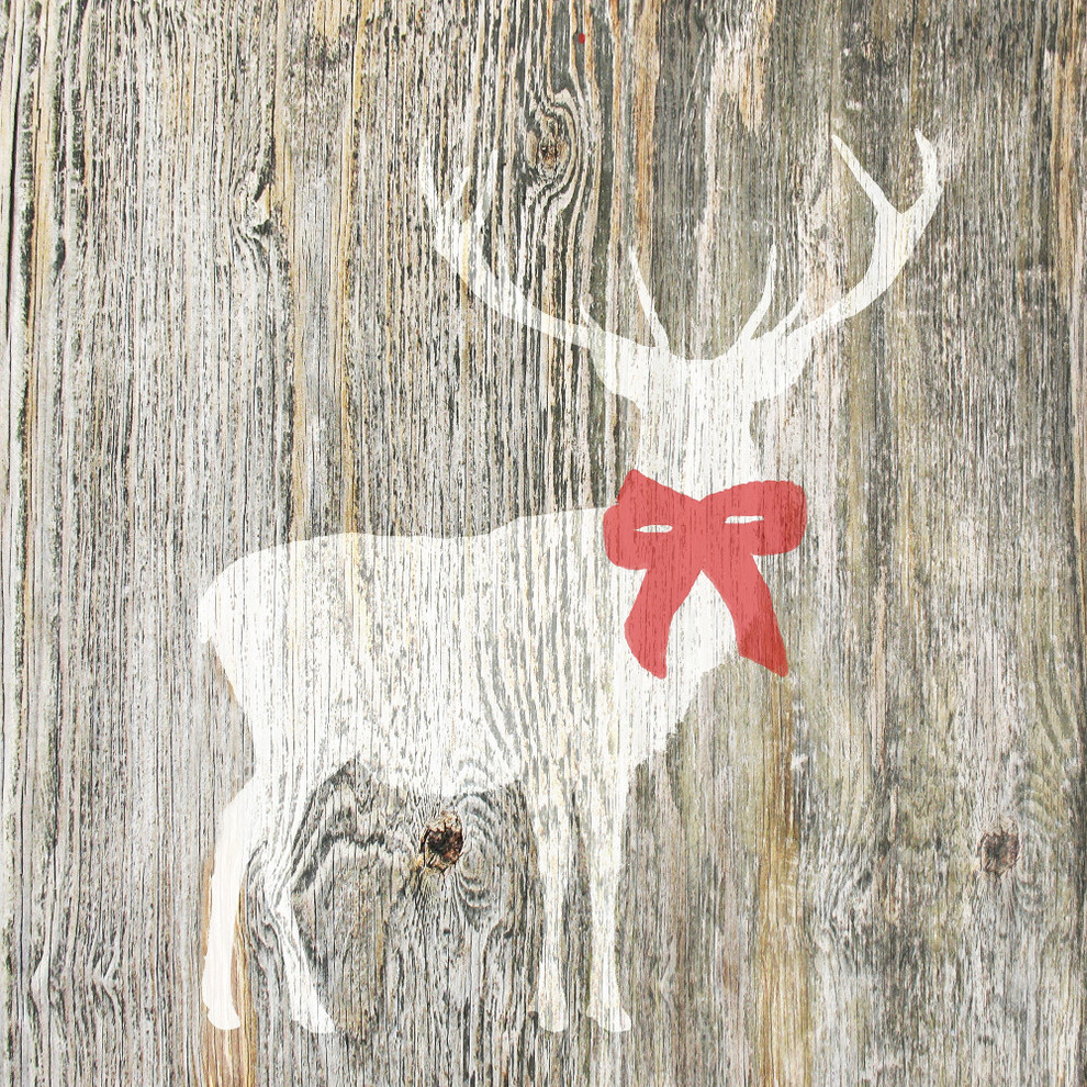 Christmas Stag With Red Bow Canvas Print