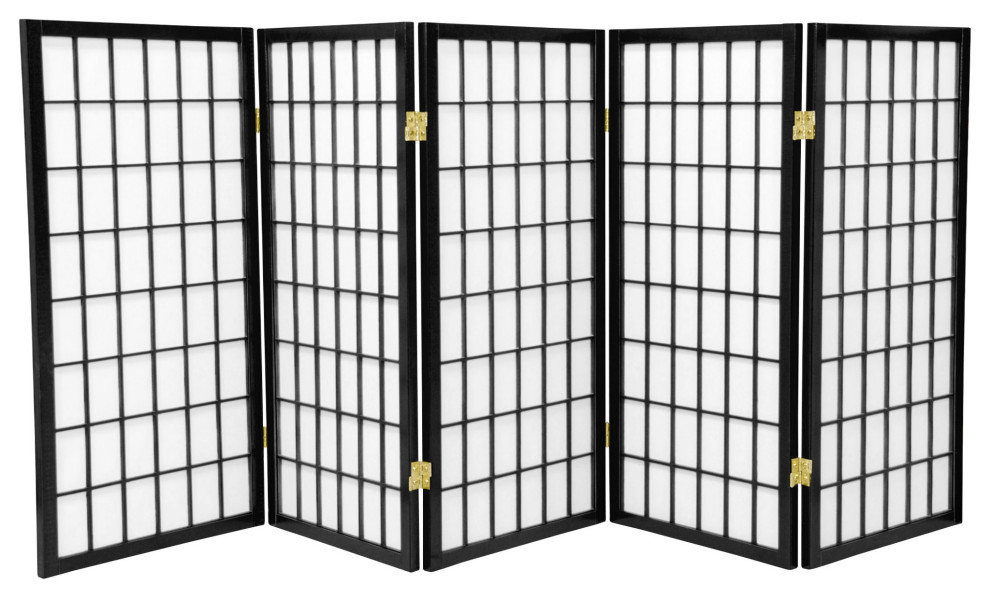 3 ft Room Divider, 5 Hinged Rice Paper Panels With Lattice Pattern