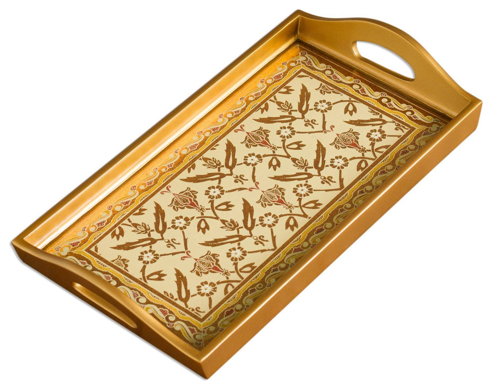 NOVICA Golden Colonial, Reverse-Painted Glass Tray - Traditional ...