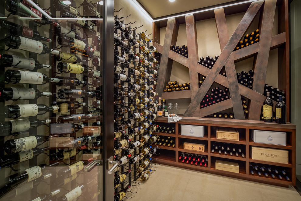 Photo of a large contemporary wine cellar in Orange County.