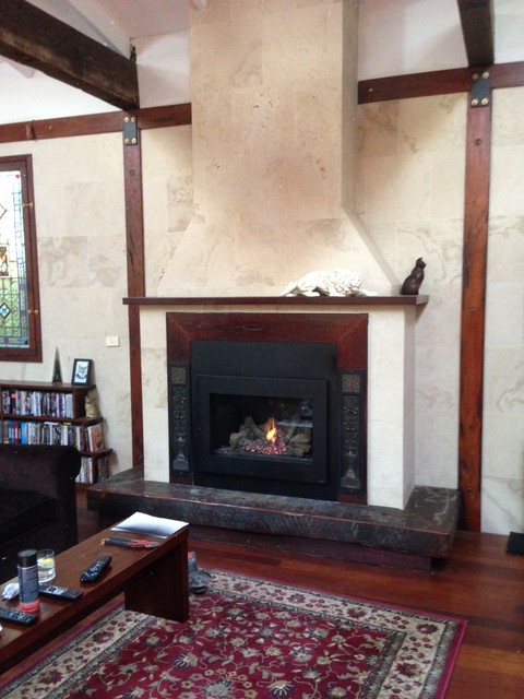 Gas Fireplace In Rustic Lounge Room Rustic Living Room