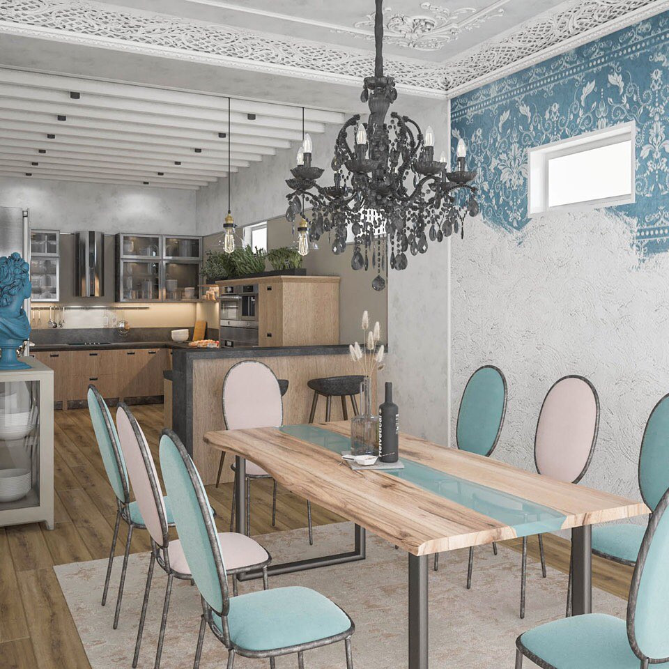 Гостиная и кухня в подземном гараже