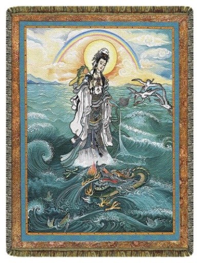 Quan Yin Beauty Tapestry Throw Blanket, Full Color Tapestry Throw Blanket, 52" X