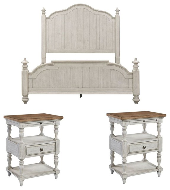 Liberty Farmhouse Reimagined 3 Piece Poster Bedroom Set In Antique Liberty Farmhouse Reimagined 3 Piece Poster Bedroom Set In Antique White Queen Furniture Sets By Massiano