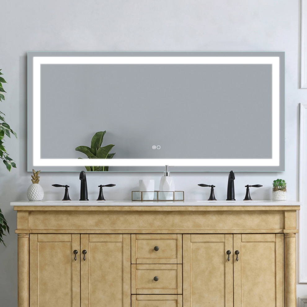 Frameless Vanity LED Lighted Dimmable Bathroom Mirror With Defogger, 60