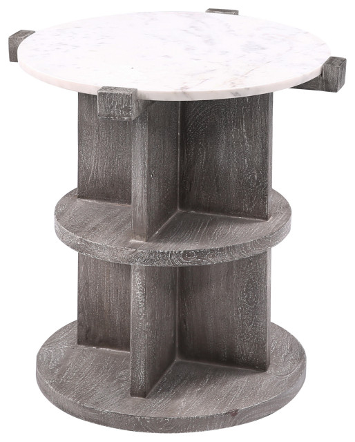 Kyla Farmhouse Chairside Table With Marble Top - Farmhouse - Side
