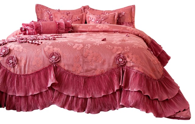 Pink Royal Dreams Faux Satin Ruffle Comforter Set ...