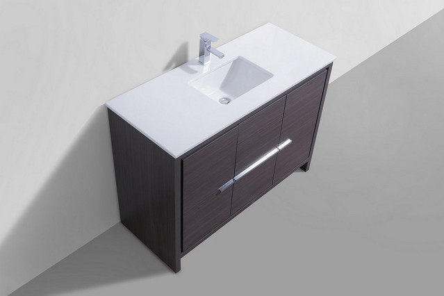 KubeBath Dolce 48" Bathroom Vanity With White Quartz Countertop, Ash ...