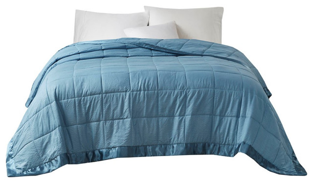Madison Park Oversize Bedding Blanket With Satin Binding, Slate Blue, Twin