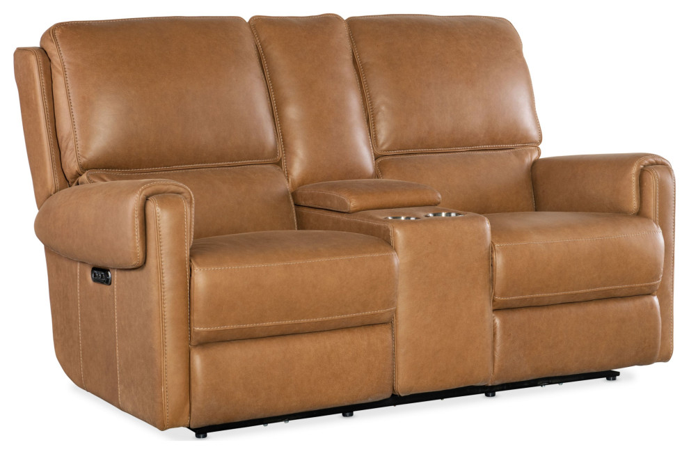 Hooker Furniture SS718-PHZC2 Somers 70"W Leather Loveseat - Denver Coffee