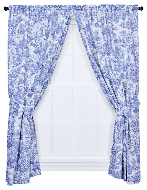 Victoria Park Toile Panel Pair Curtains With Tiebacks, Blue, 68"x63"