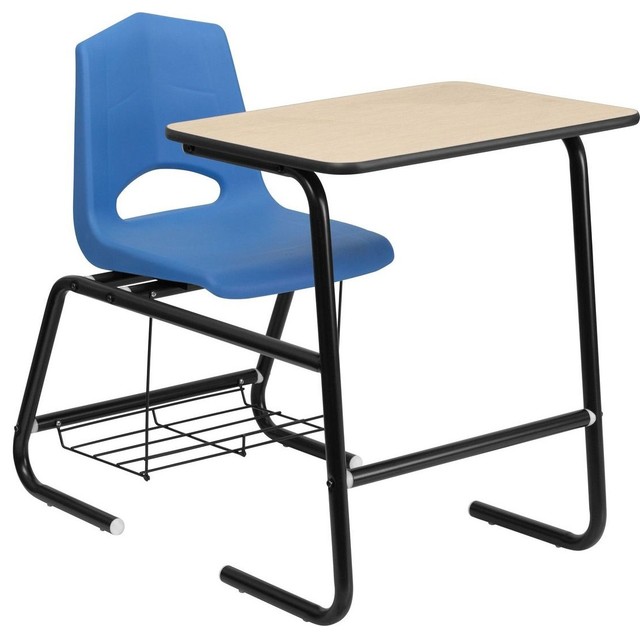 Hercules Series Black Frame Student Combo Desk with Shell Chair and Book Rack