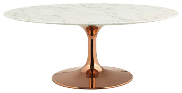 Lippa 42" Oval-Shaped Coffee Table With Rose Base, Marble Top