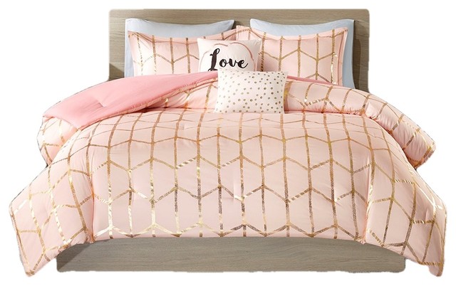 Queen Metallic Print Comforter Set 