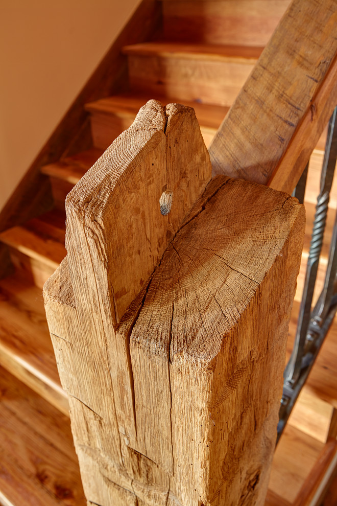 Staircase - rustic wooden straight staircase idea with wooden risers