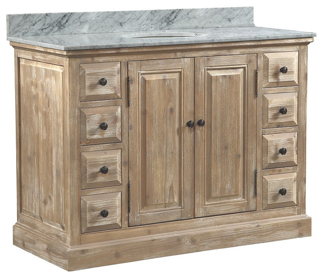 48" Solid Wood Sink Vanity With Carrera White Marble Top And Round Sink