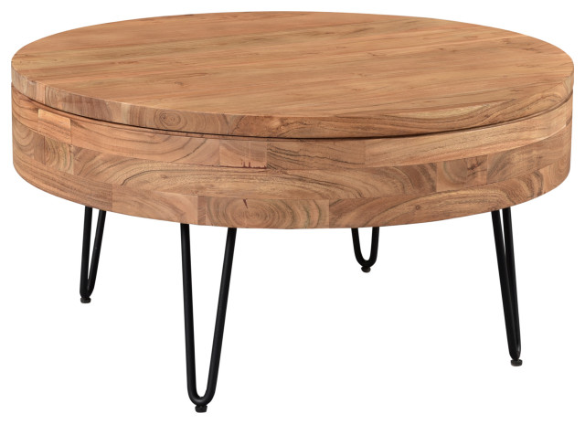 31 Inch Storage Coffee Table Natural Mid-Century Modern - Industrial ...