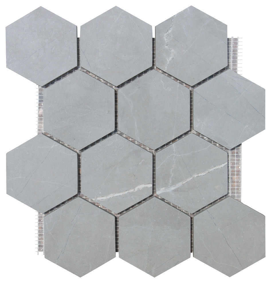 Luxury Amani Gray 9"x11" 12 Dot Hexagon Mosaic