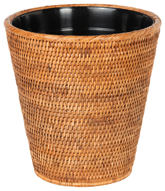 La Jolla Rattan Waste Basket with Plastic Insert Tropical