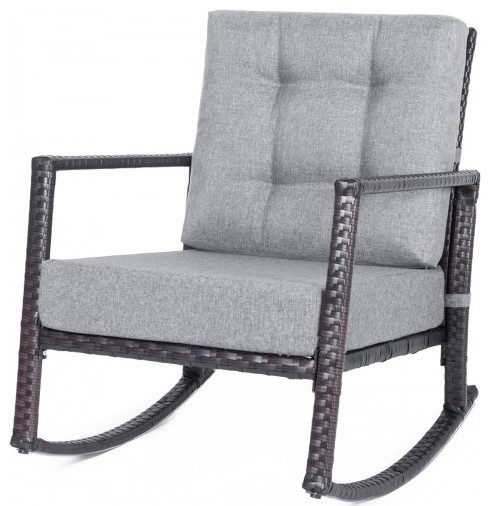 Cushioned Rattan Rocker Chair Rocking Armchair Chair Outdoor Patio