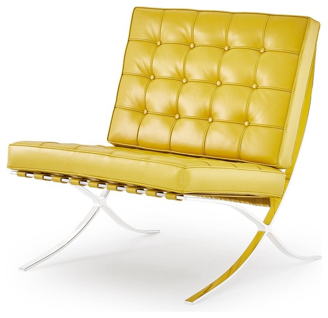 Modern Catalonia Lounge Chair, Yellow Leather Chair With Ottoman