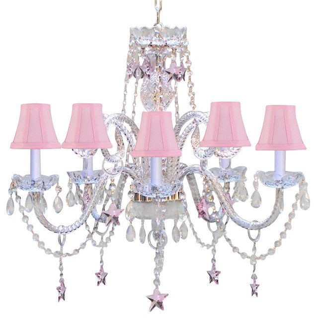 Empress Crystal Chandelier With Pink Crystal Stars Traditional