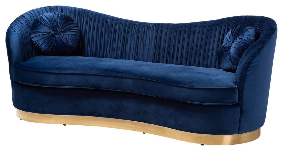 Evelina Glam Royal Blue Velvet Fabric GoldSofa Contemporary Sofas