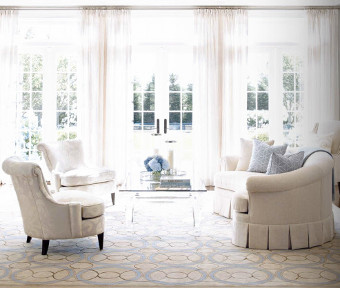 Inspiration for an expansive transitional formal open concept living room in New York with white walls, carpet, no tv and multi-coloured floor.