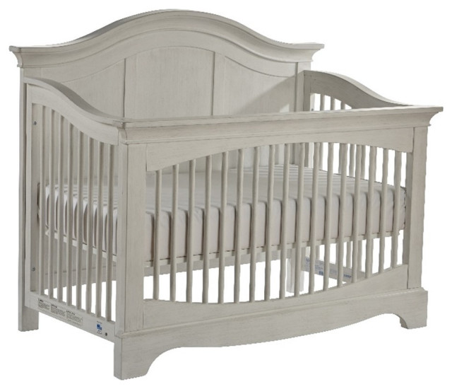 Pemberly Row Forever Transitional Acacia Wood Crib in Vintage White
