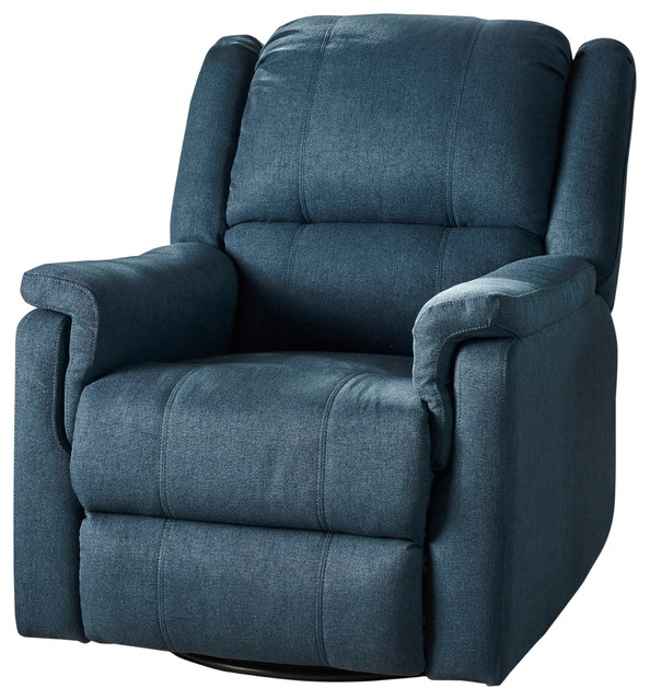 Jemma Tufted Fabric Swivel Gliding Recliner Chair Transitional Jemma Tufted Fabric Swivel Gliding Recliner Chair Navy Blue