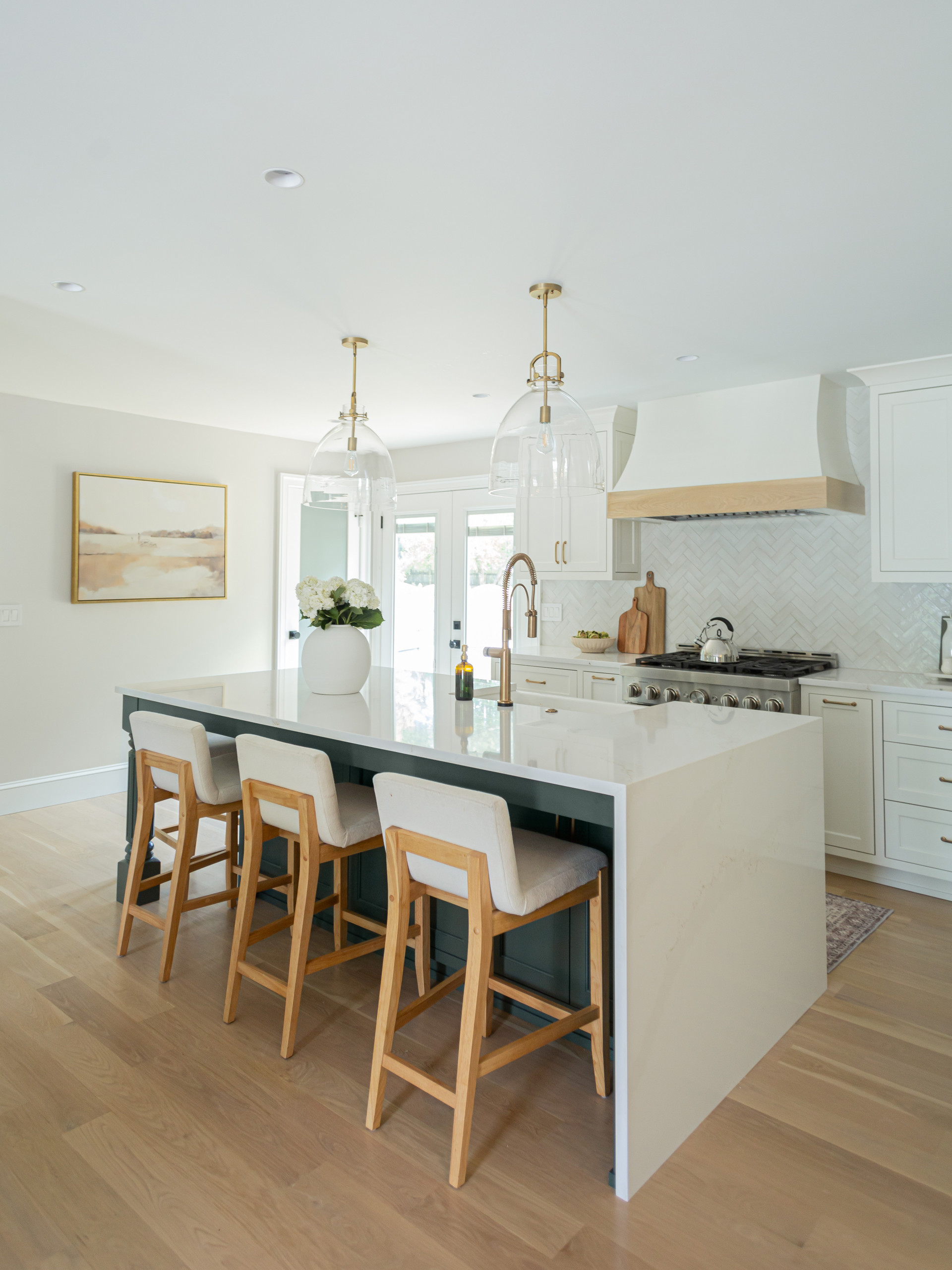 PEACHTREE CORNERS - White kitchen with Green island