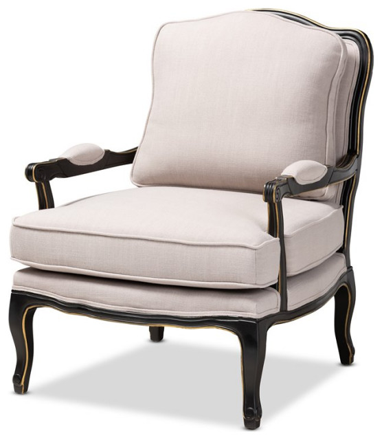 Baxton Studio Fabric Upholstered Wood Accent Chair in Beige