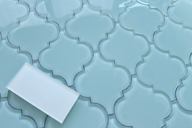 Seafoam Arabesque Glass Mosaic Tile Mediterranean Mosaic Tile By Rocky Point Tile