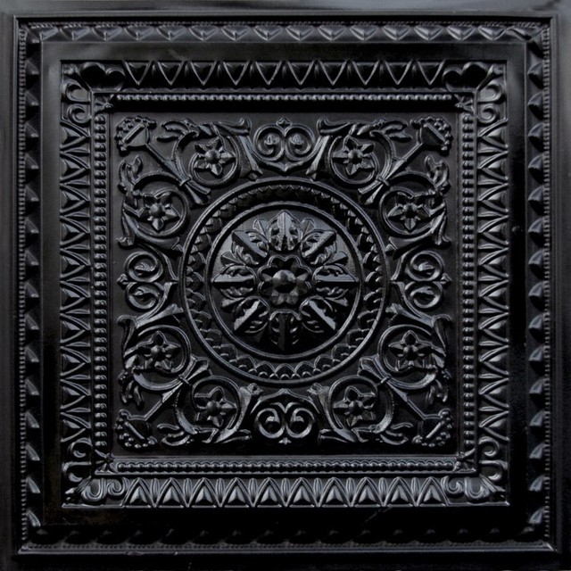 24 X24 D223 Pvc Faux Tin Glue Up Ceiling Tiles Set Of 6 Black