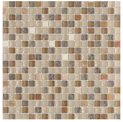 Coffee 'N Cream Blend 5/8x5/8Mesh-Mounted Marble & Glass Mosaic Tile, 50 Sheets
