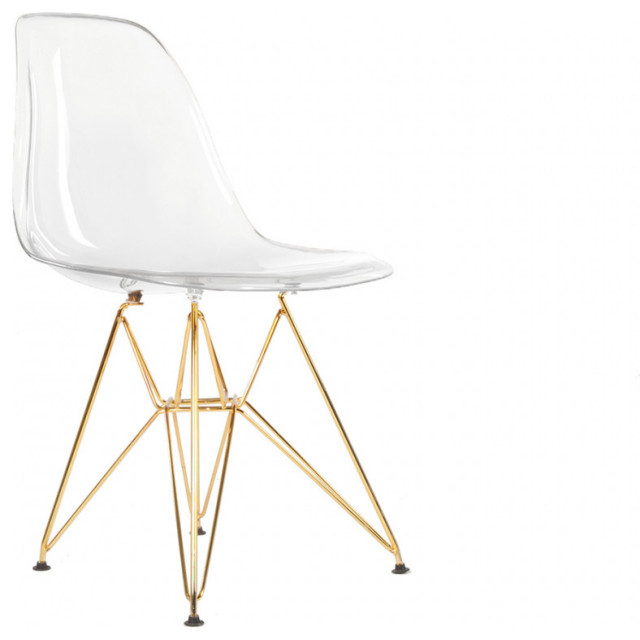 Chiaro Clear Acrylic Chair, Gold Legs, Set of 4 Midcentury Outdoor
