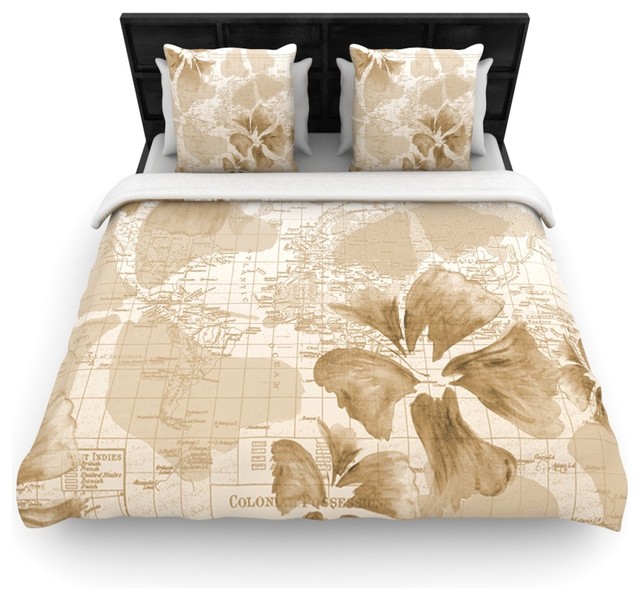 Catherine Holcombe Flower Power Tan Brown Map Duvet Cover Catherine Holcombe Flower Power Tan Brown Map Duvet Cover Contemporary Covers And Sets By Kess Global Inc