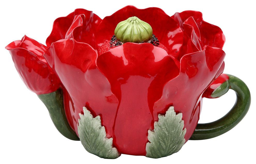 Poppy Flower Teapot, 6 oz. Traditional Teapots by Cosmos Gifts