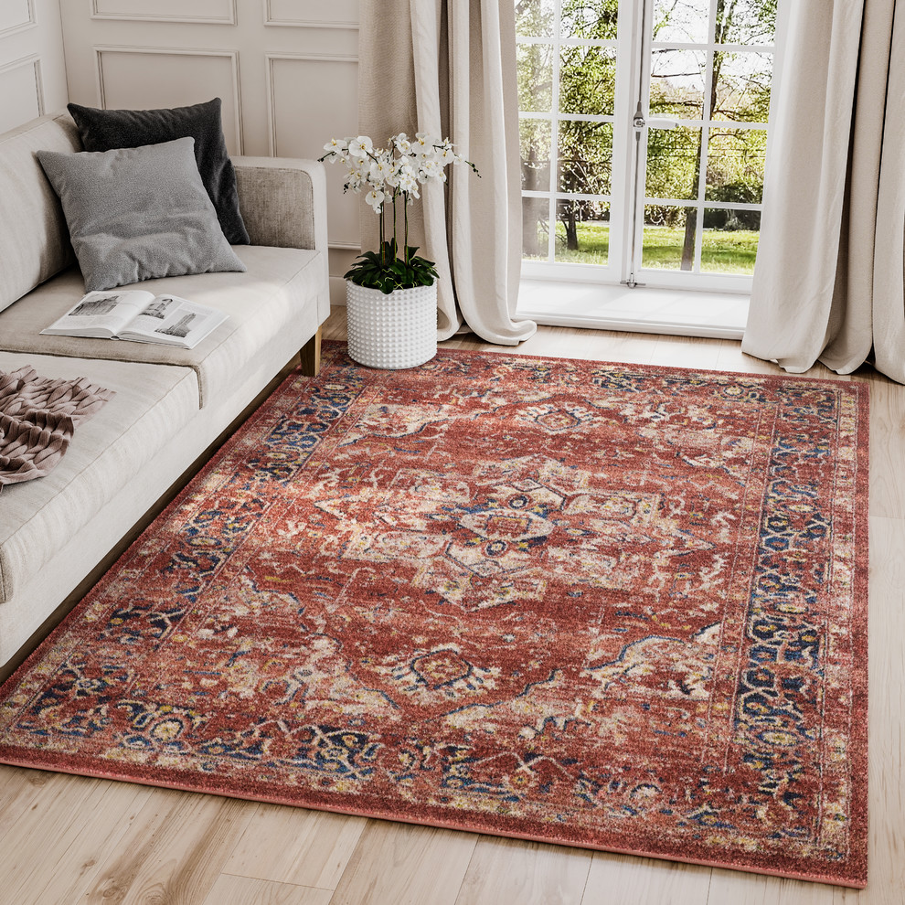 Abani Babylon Rectangle Rug, Red Vintage Medallion Contemporary